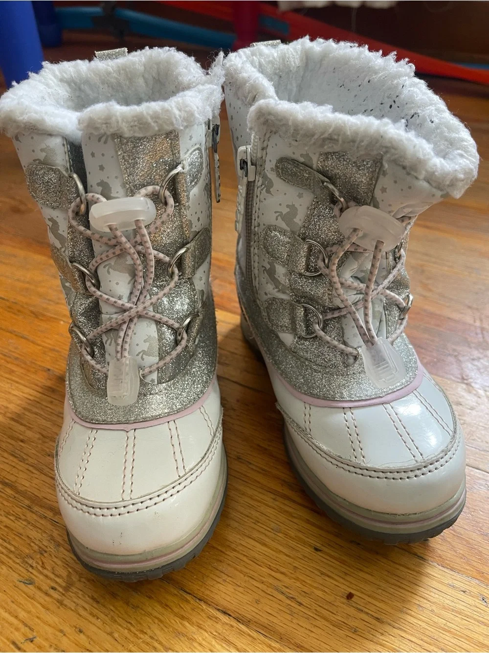 Kids Winter Snow Boots - Silver & White Faux-Fur Lined